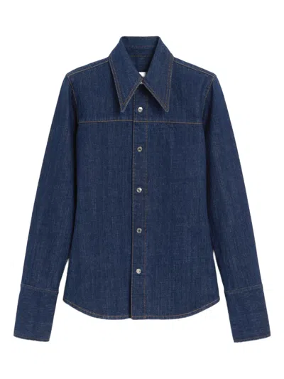 Ami Alexandre Mattiussi Women Blue Denim Full Sleeves Shirt, Xs Luxury Shirts For Women Darveys