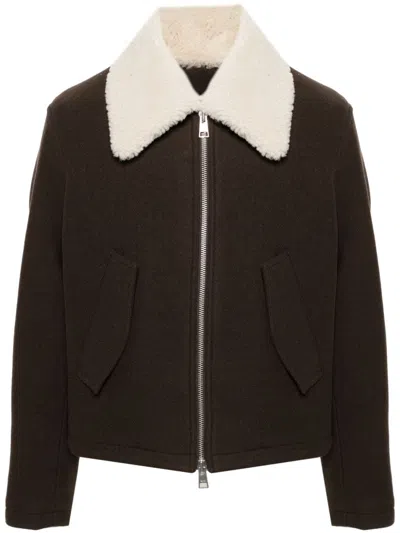 Ami Alexandre Mattiussi Ami Paris Shearling Collar Jacket In Brown