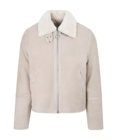Ami Alexandre Mattiussi Shearling-collar Suede Jacket In Gray