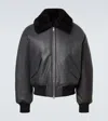 Ami Alexandre Mattiussi Shearling-trimmed Leather Bomber Jacket In Gray