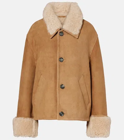 AMI ALEXANDRE MATTIUSSI SHEARLING-TRIMMED SUEDE JACKET