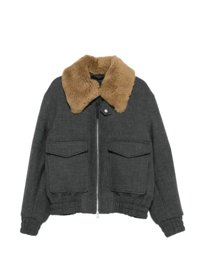 Ami Alexandre Mattiussi Shearling-collar Wool Jacket In Gray