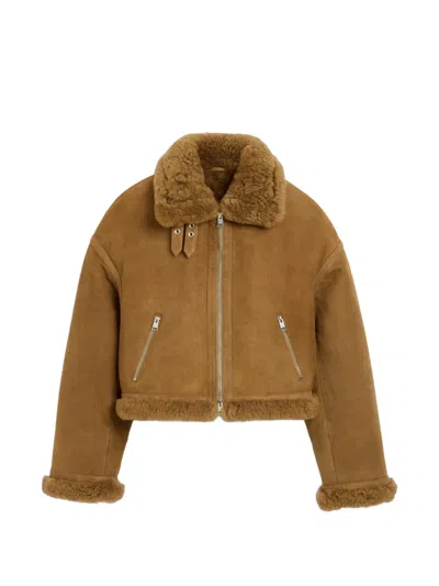 Ami Alexandre Mattiussi Brown Sheep Shearling Aviator Jacket Beige
