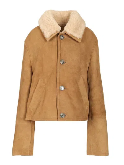 Ami Alexandre Mattiussi Buttoned Shearling Jacket In Brown