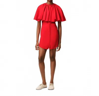 AMI ALEXANDRE MATTIUSSI SHIRT DRESS WITH RUFF IN POPPY RED