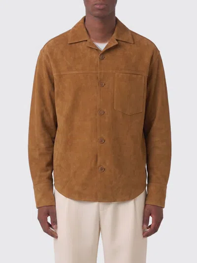 Ami Alexandre Mattiussi Suede Oversize Shirt Long Sleeves Chest Pocket In Brown