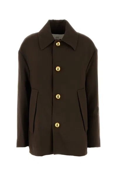 AMI ALEXANDRE MATTIUSSI GIUBBINO IN LANA MARRONE DONNA