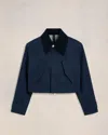 Ami Alexandre Mattiussi Cropped Canvas Jacket For Women In Navy Blue/  Clay Blue