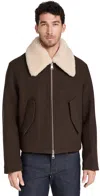 Ami Alexandre Mattiussi Ami Paris Shearling Collar Jacket In Dark Coffee/221