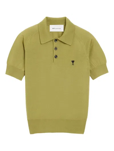 Ami Alexandre Mattiussi Green Wool Short Sleeves Ami De Coeur Polo Green