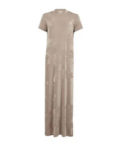 Ami Alexandre Mattiussi Ami Paris Rib Jersey Short Sleeve Long Dress In Beige