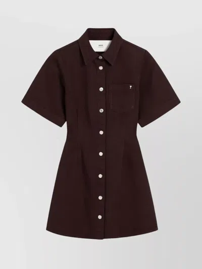 Ami Alexandre Mattiussi Short-sleeve Shirt Dress With Chest Pocket In Purple
