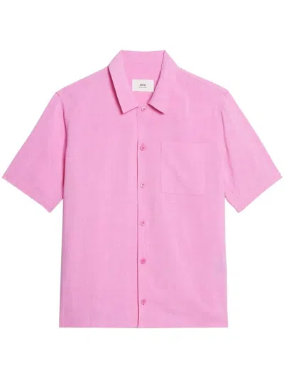 Ami Alexandre Mattiussi Regular Fit Camp Collar Short Sleeve Shirt In Candy Pink