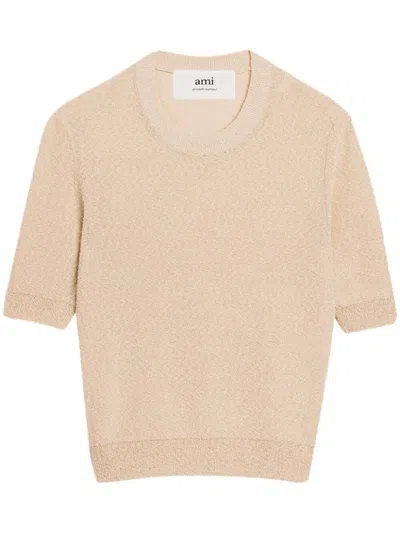 Ami Alexandre Mattiussi Short-sleeve Knitted Top In Beige
