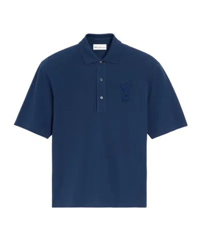 Ami Alexandre Mattiussi Blue Polo Shirt With Adc Patch Logo In Cotton Uomo In Multi