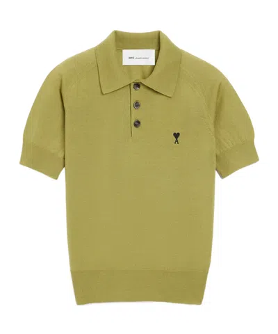 Ami Alexandre Mattiussi Green Wool Short Sleeves Ami De Coeur Polo Green