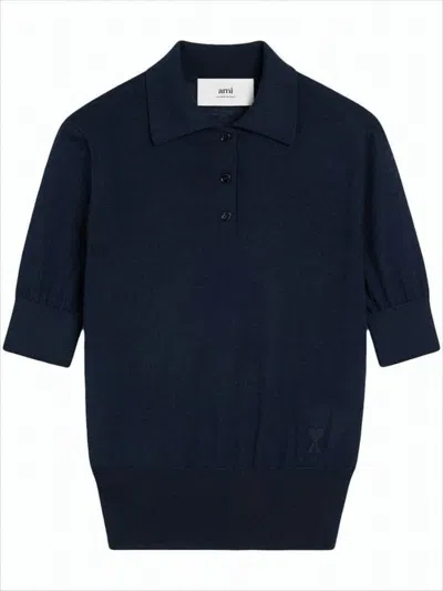 Ami Alexandre Mattiussi Short-sleeved Polo Shirt In Wool In Blue