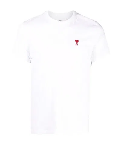 Ami Alexandre Mattiussi Ami Paris Men Cotton T-shirt With Iconic Embroidery In White