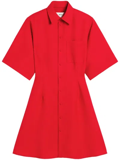 Ami Alexandre Mattiussi Short-sleeved Shirtdress In Red