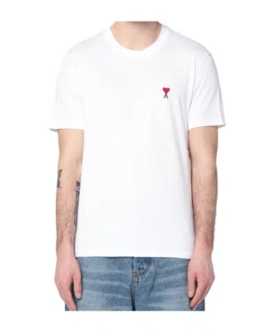 Ami Alexandre Mattiussi Ami Paris Men Cotton T-shirt With Iconic Embroidery In White