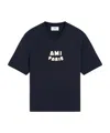 Ami Alexandre Mattiussi Boxy Navy T-shirt With Playful Logo Detailing In Black