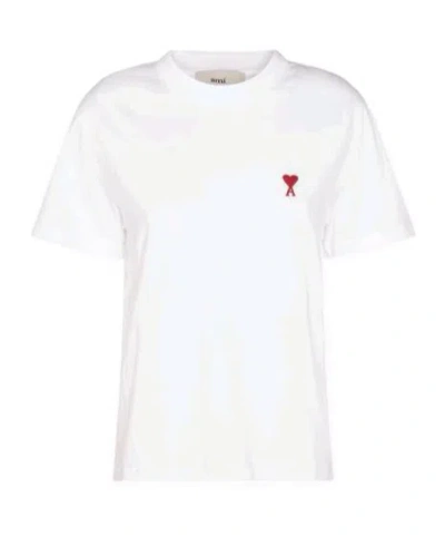 Ami Alexandre Mattiussi Ami Paris Men Cotton T-shirt With Iconic Embroidery In White