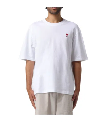 Ami Alexandre Mattiussi De Caur Embroidered Organic Cotton-jersey T-shirt In White