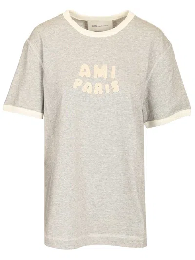 Ami Alexandre Mattiussi Short Sleeves Classic Fit Teeshirt With Ami Paris Knitted Patch T-shirt Grey In Gray