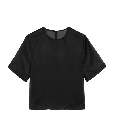Ami Alexandre Mattiussi Black Silk Short Sleeves Sheer With Undertop Top Black