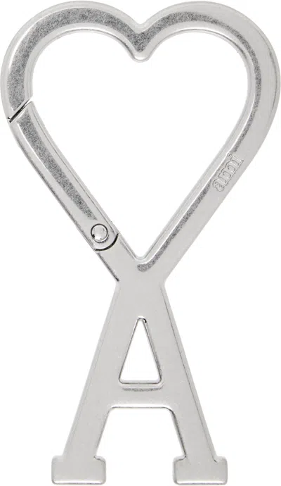 Ami Alexandre Mattiussi Silver Ami De Coeur Hook Keychain In 905 Vibrated Silver