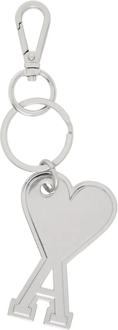 Ami Alexandre Mattiussi Silver Ami De Coeur Keychain In 905 Vibrated Silver
