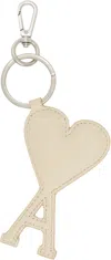 Ami Alexandre Mattiussi Heart-shaped Keyring With Attachment In White Cream