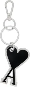 Ami Alexandre Mattiussi Silver & Black Ami De Coeur Keychain In 001 Black