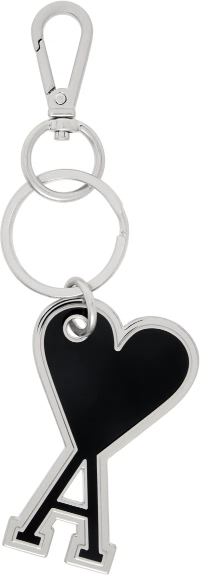 Ami Alexandre Mattiussi Silver & Black Ami De Coeur Keychain In 001 Black