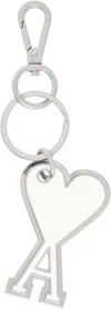 Ami Alexandre Mattiussi Silver & Off-white Ami De Coeur Keychain In 150 Off-white.150
