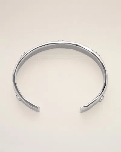 Ami Alexandre Mattiussi Silver Brass Bracelet With Hammered Ami De Coeur Grey In Metallic
