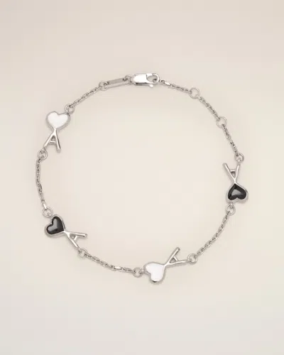 Ami Alexandre Mattiussi Silver Brass Bracelet With Hammered Ami De Coeur Multicolor In Silver/ Black/ Cream