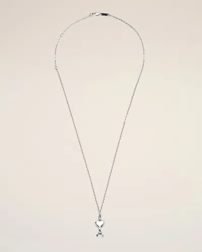 Ami Alexandre Mattiussi Silver Brass Necklace With Hammered Ami De Coeur Grey In Metallic