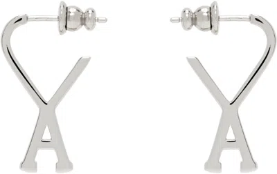 Ami Alexandre Mattiussi Silver Brass Small Ami De Coeur Hoop Earrings In 900 Silver
