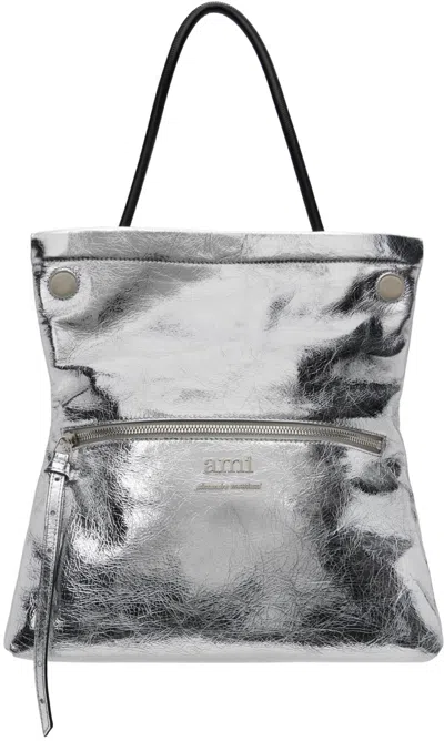 Ami Alexandre Mattiussi Silver Grocery Bag Tote In Silver/900