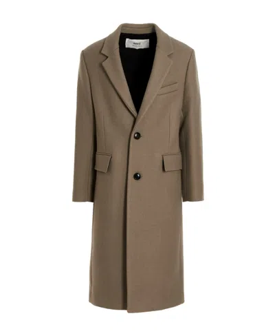 Ami Alexandre Mattiussi Single-breasted Button Coat In Brown