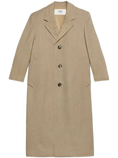 Ami Alexandre Mattiussi Single-breasted Long Coat In Neutrals