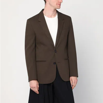 AMI ALEXANDRE MATTIUSSI AMI PARIS SINGLE-BREASTED OLIVE BLACK WOOL JACKET