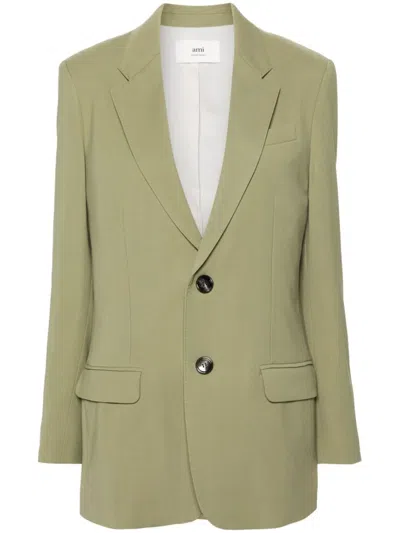 Ami Alexandre Mattiussi Single-breasted Textured Blazer In 351 Olive