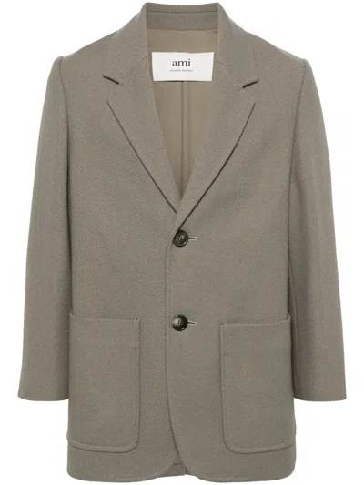 Ami Alexandre Mattiussi Single-breasted Virgin-wool Blend Blazer In Grey