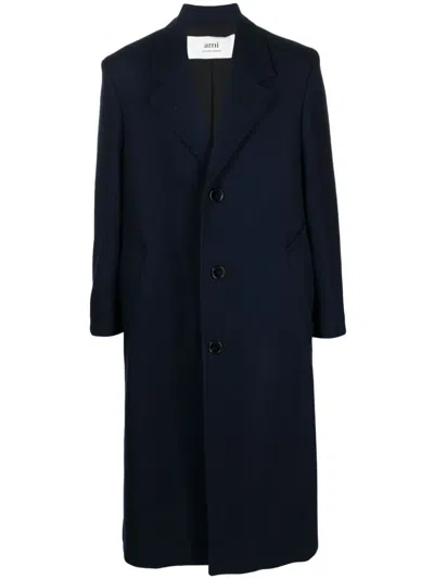 Ami Alexandre Mattiussi Single-breasted Virgin Wool Coat In Blue
