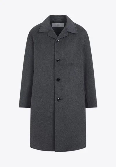 Ami Alexandre Mattiussi Single-breasted Wool Knee-length Coat In Gray