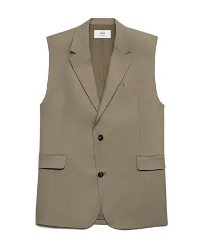 Ami Alexandre Mattiussi Oversize Virgin Wool Waistcoat In Gray