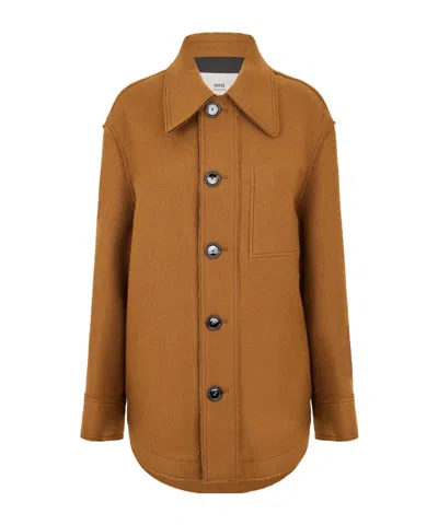 Ami Alexandre Mattiussi Single-breasted Solid Color Coat In Brown