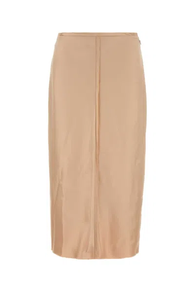 AMI ALEXANDRE MATTIUSSI SKIN PINK STRETCH SATIN SKIRT